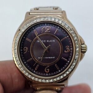 ANNE KLEIN 38MM Women's Watch Brown Dial Leather Bands Crystal Bezel New Battery